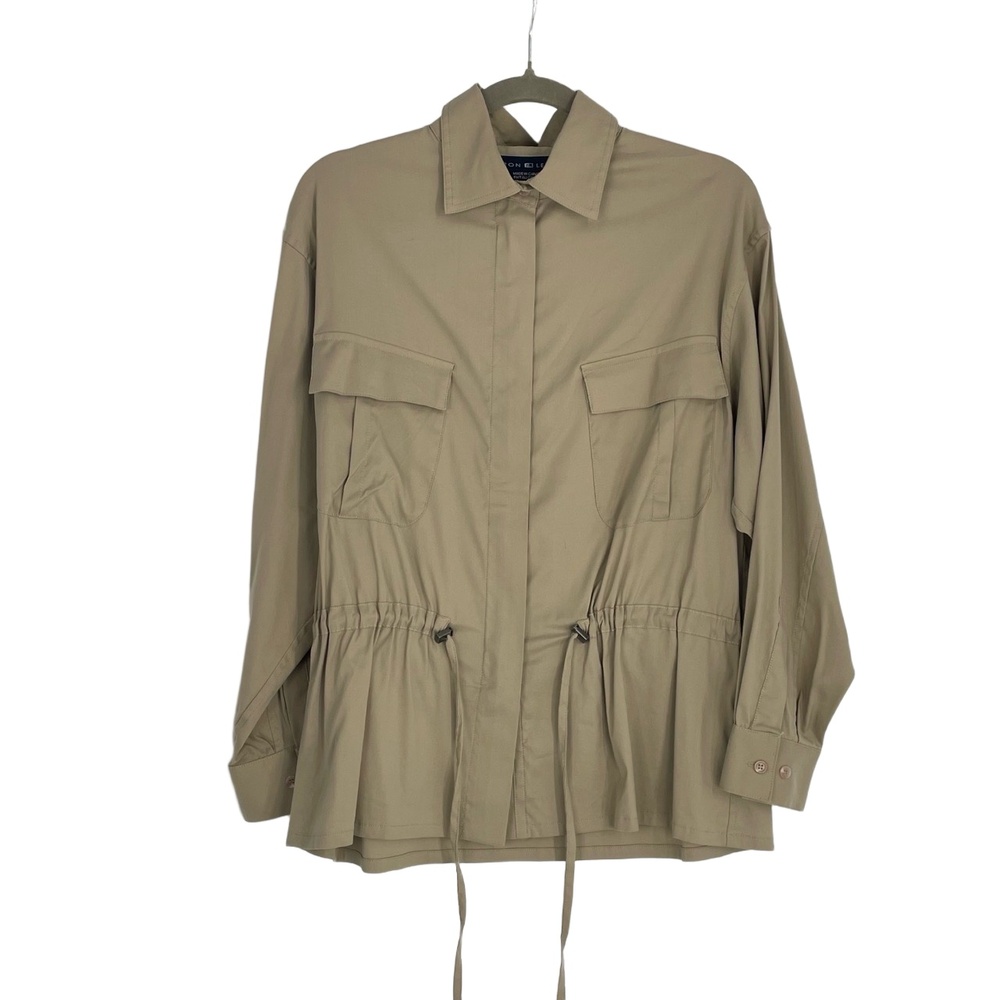 RON LEAL Women's Khaki Drawstring Waist Flap Pockets Utility Jacket Size 8
